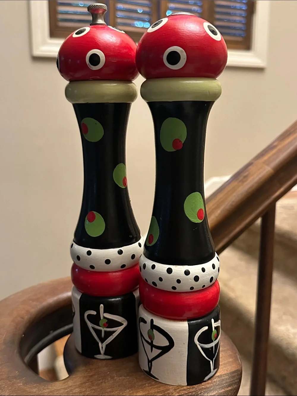 Jessie Mac Hand-Painted Black and Red Martini Salt and Pepper Mill Set